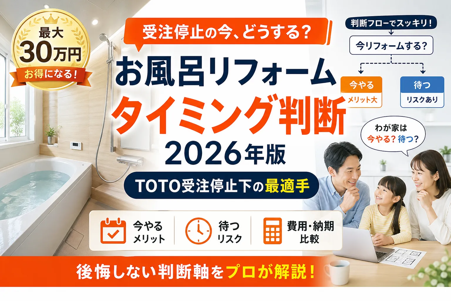 お風呂リフォームは今やるべき?TOTO供給状況と補助金2026