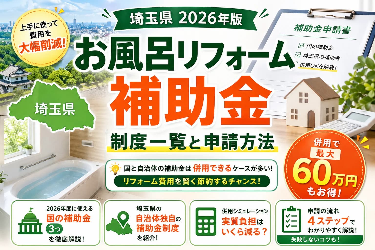 【埼玉県】浴室補助金まとめ|2026年版完全ガイド