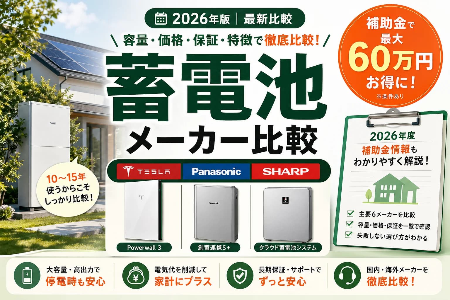 蓄電池メーカー比較|テスラ・パナソニック・シャープの特徴