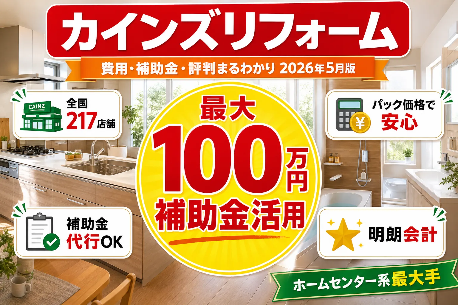 カインズリフォームの費用・補助金|対応工事と料金目安【2026年】