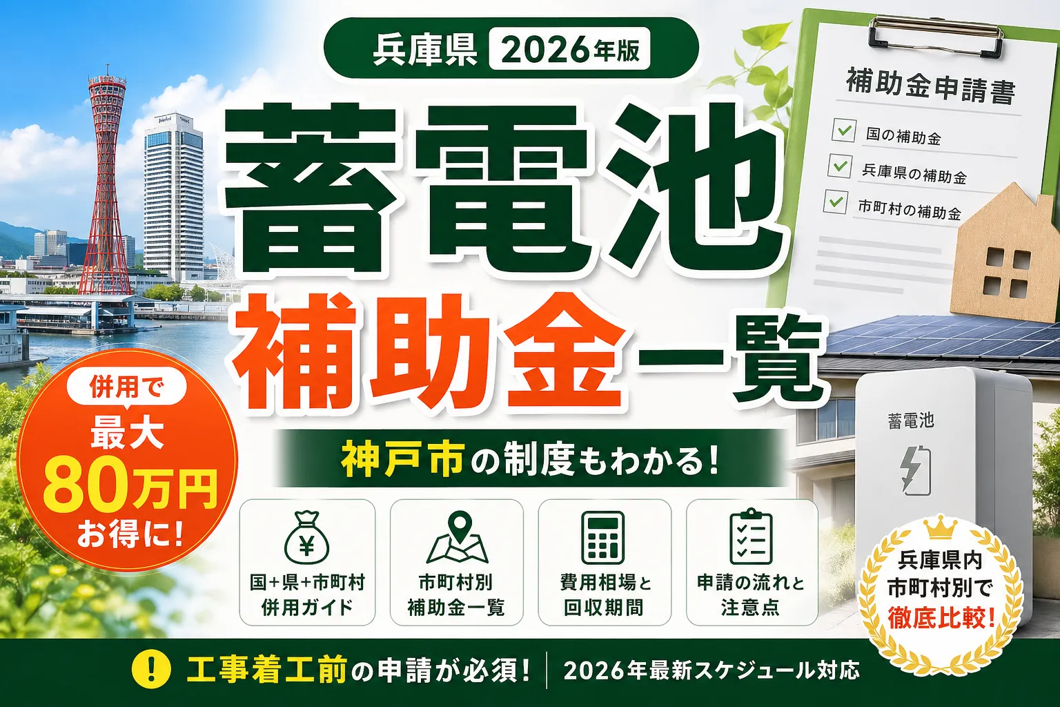 兵庫県の蓄電池補助金2026|国DR60万円+県・市町の併用術