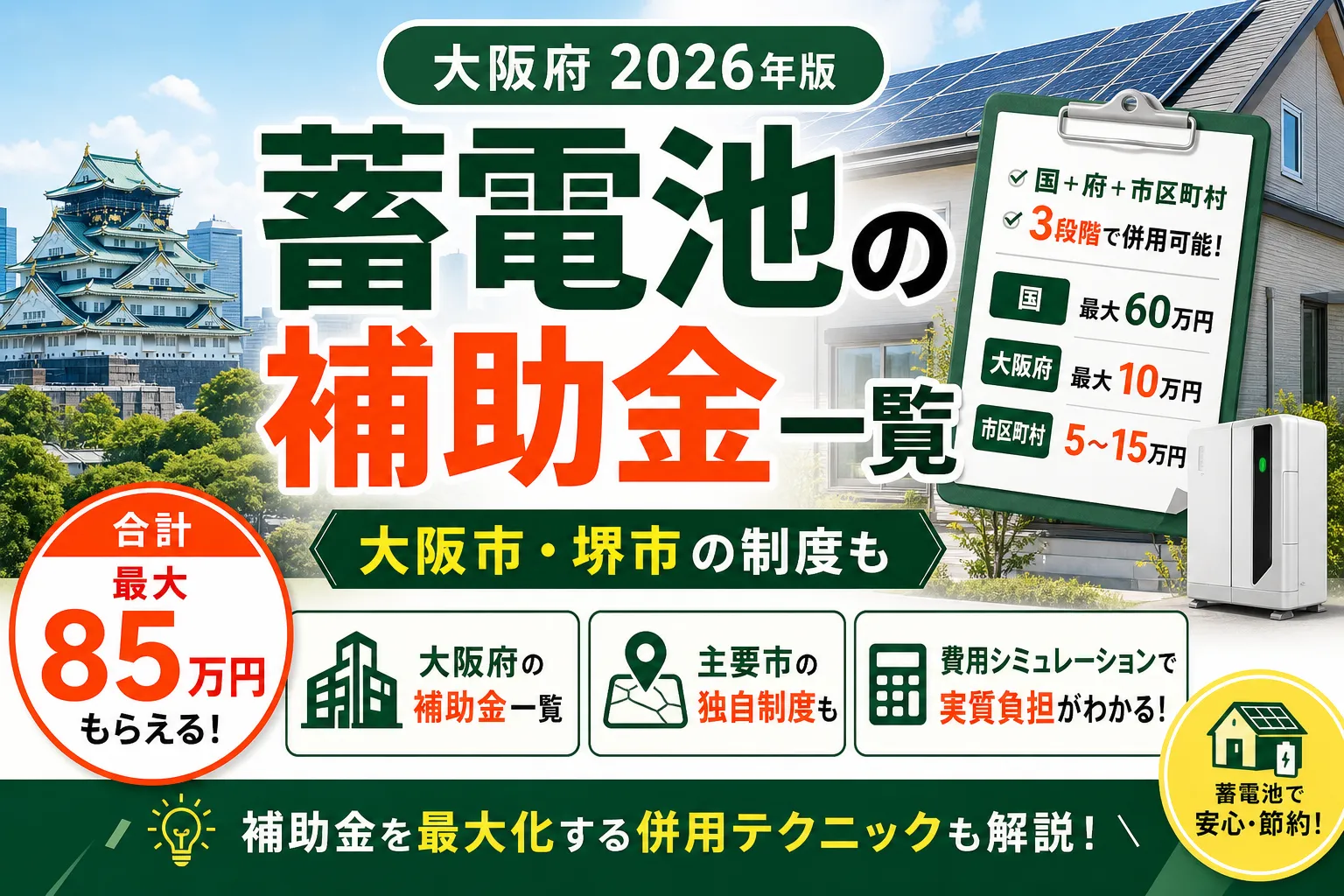 大阪の蓄電池補助金2026|国DR締切後に取れる選択肢