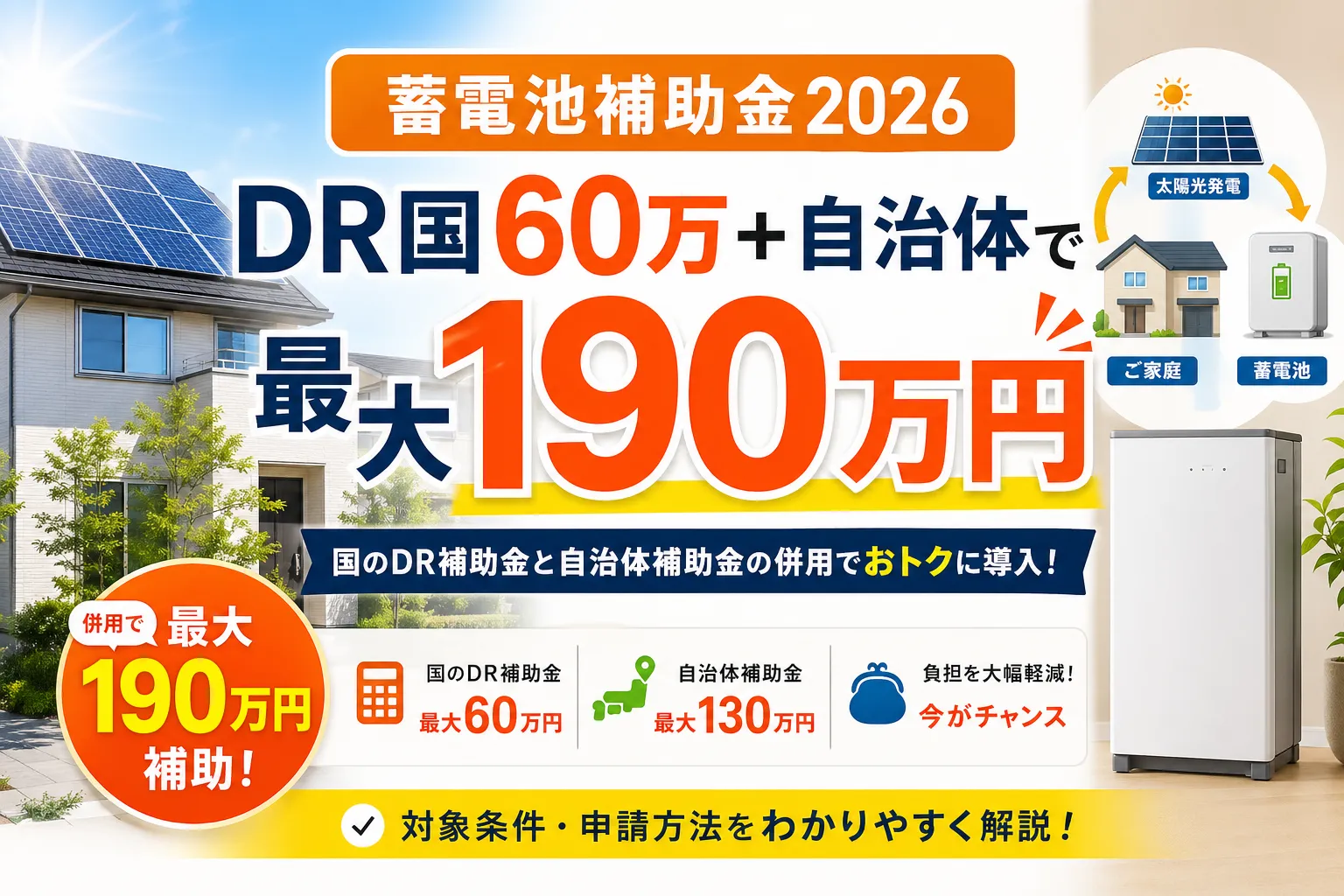 【埼玉県の蓄電池補助金まとめ|国DR60万円+県+さいたま市/川口市】埼玉県の蓄電池補助金まとめ|2026年版完全ガイド