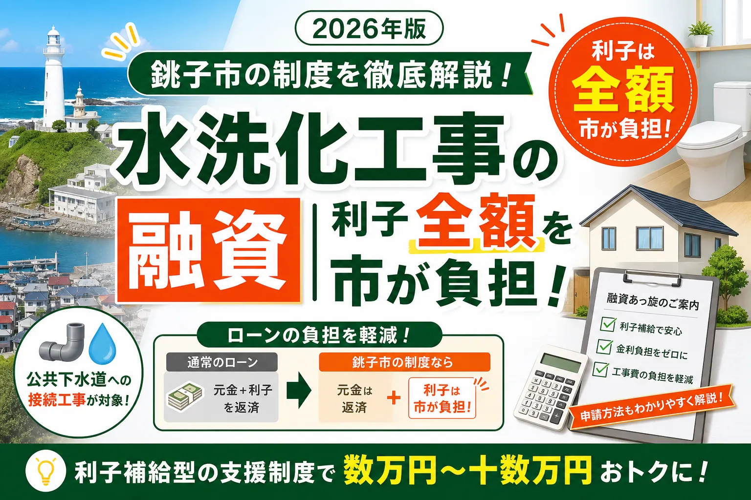 【銚子市】水洗化工事の融資|利子全額を市が負担