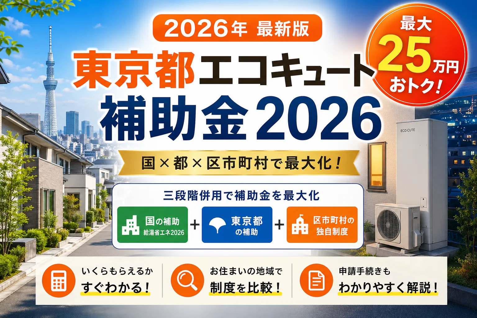 【東京都】エコキュート補助金2026|国の補助額と都制度