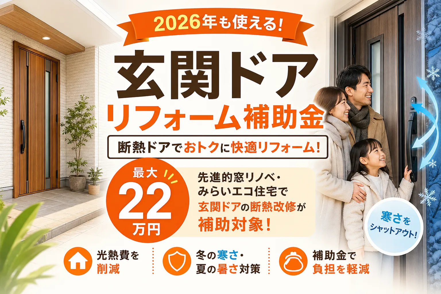 玄関ドアリフォーム補助金2026|対象条件と申請方法