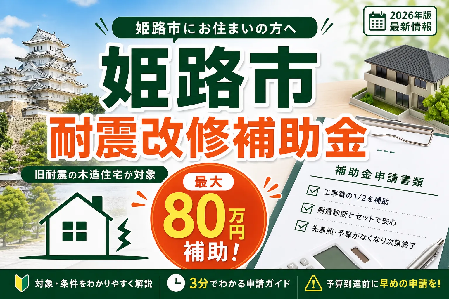 【兵庫県姫路市】耐震改修補助金は最大80万円|2026年版完全ガイド