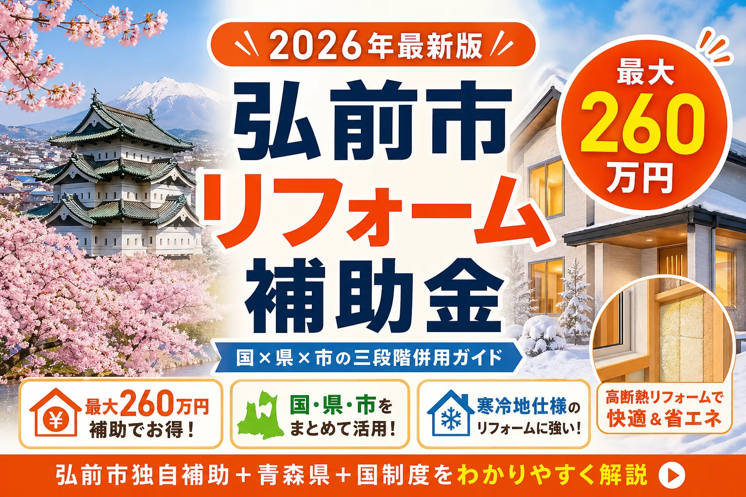 【青森県弘前市】青森県弘前市のリフォーム補助金まとめ|2026年版完全ガイド