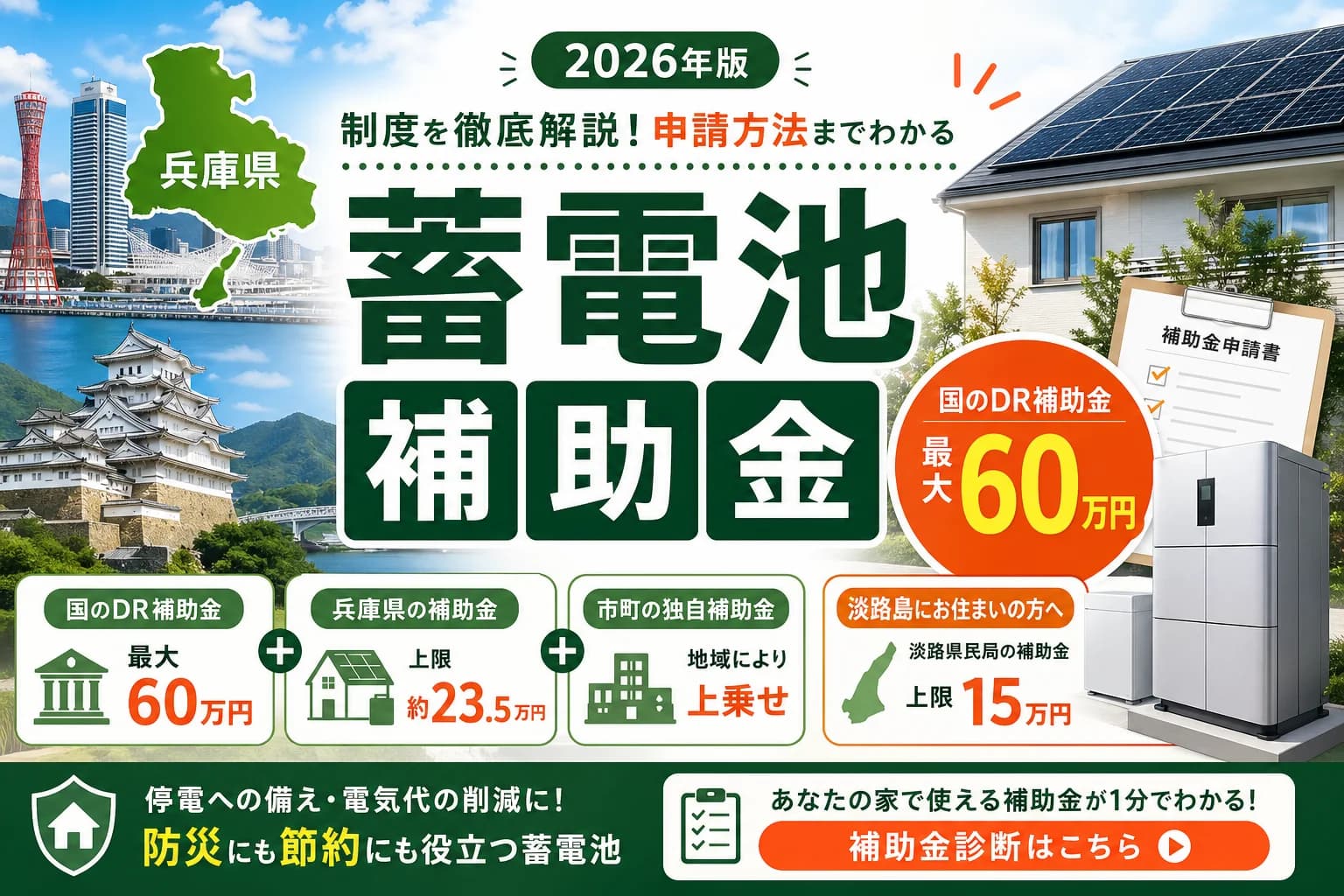【兵庫県】蓄電池補助金まとめ|2026年版完全ガイド