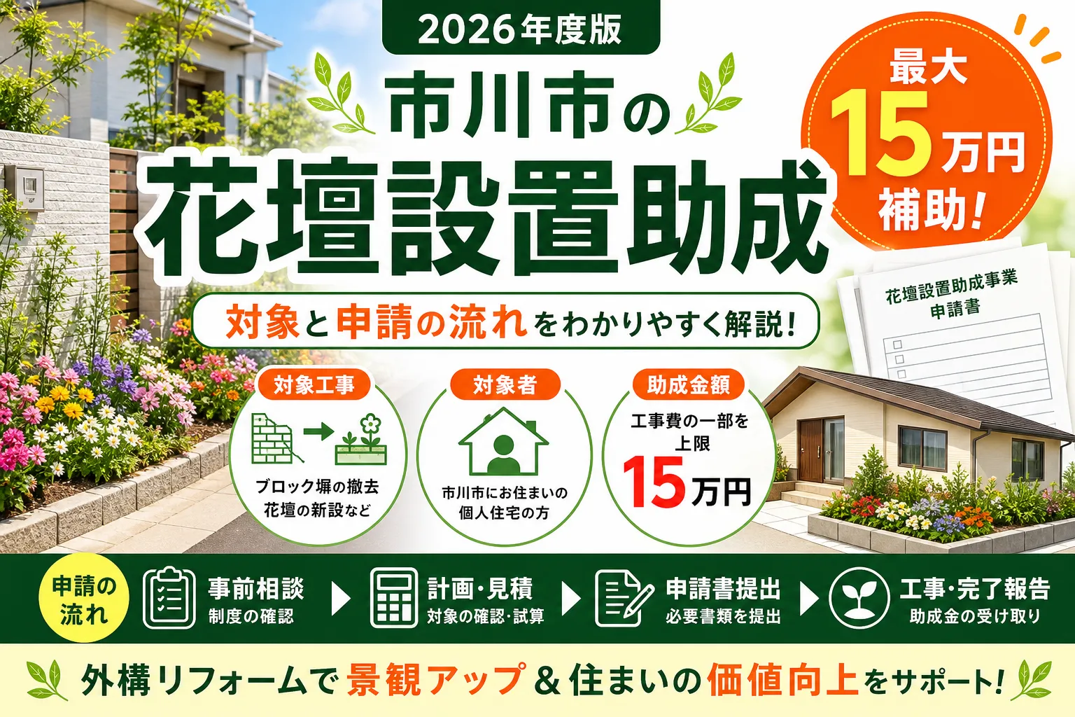 市川市の花壇設置助成|上限15万円の対象と申請の流れ