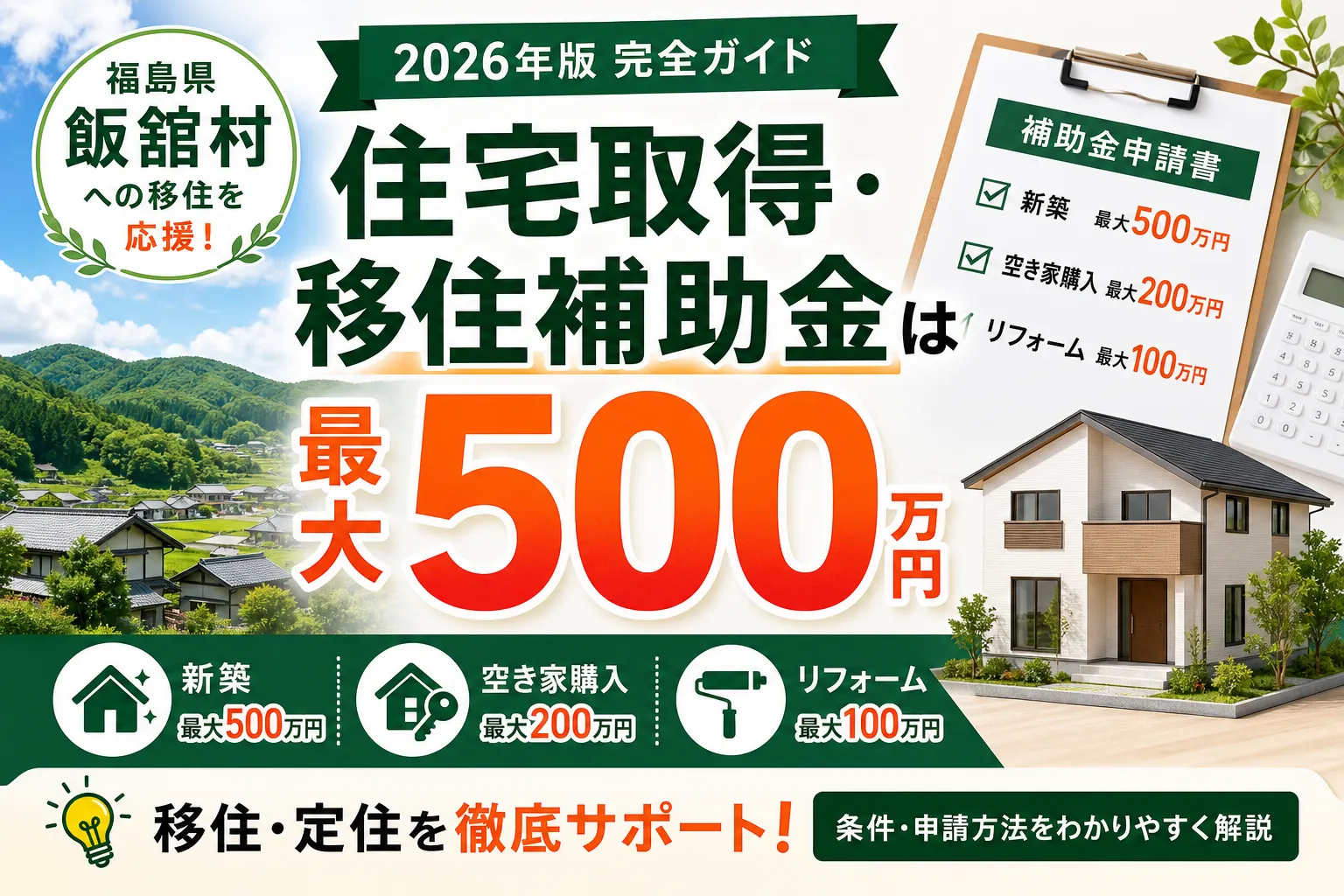 【福島県飯舘村】住宅取得・移住補助金は最大500万円|2026年版完全ガイド