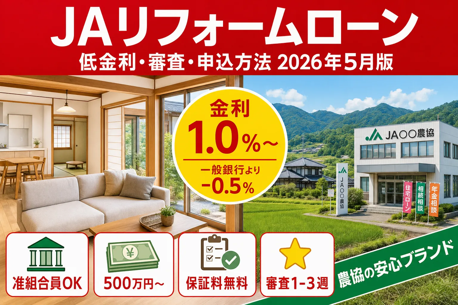 JAリフォームローン徹底解説|農協の低金利・審査・申込方法 2026年8月版