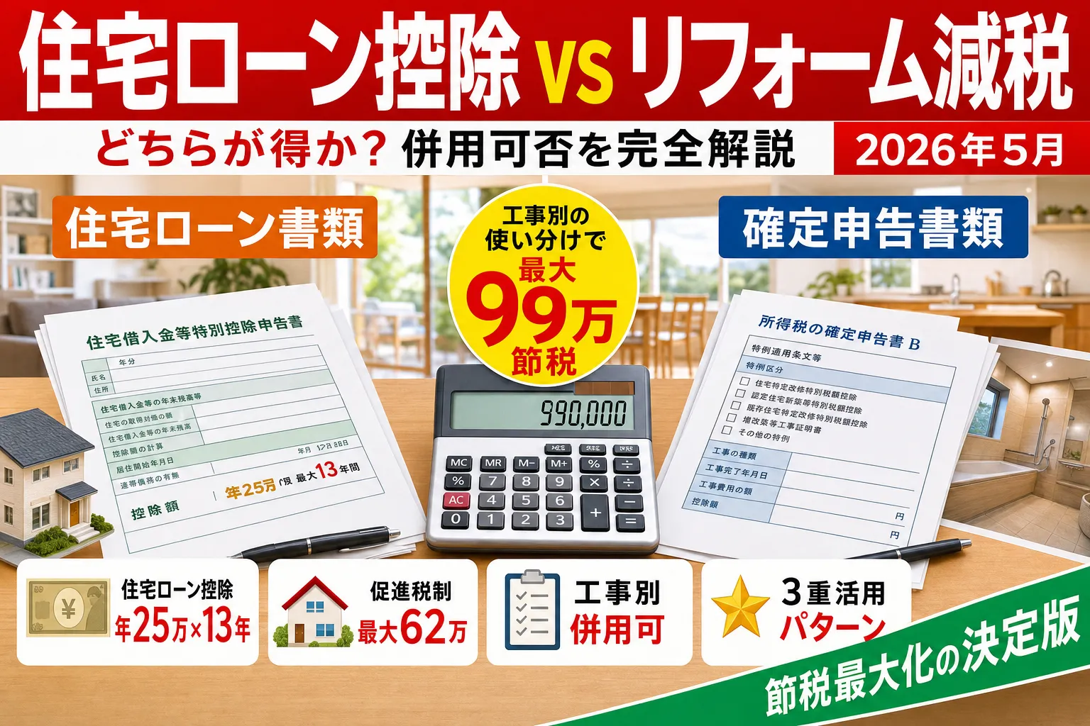 住宅ローン控除vsリフォーム減税|どちらが得?併用可否を完全解説 2026年8月版