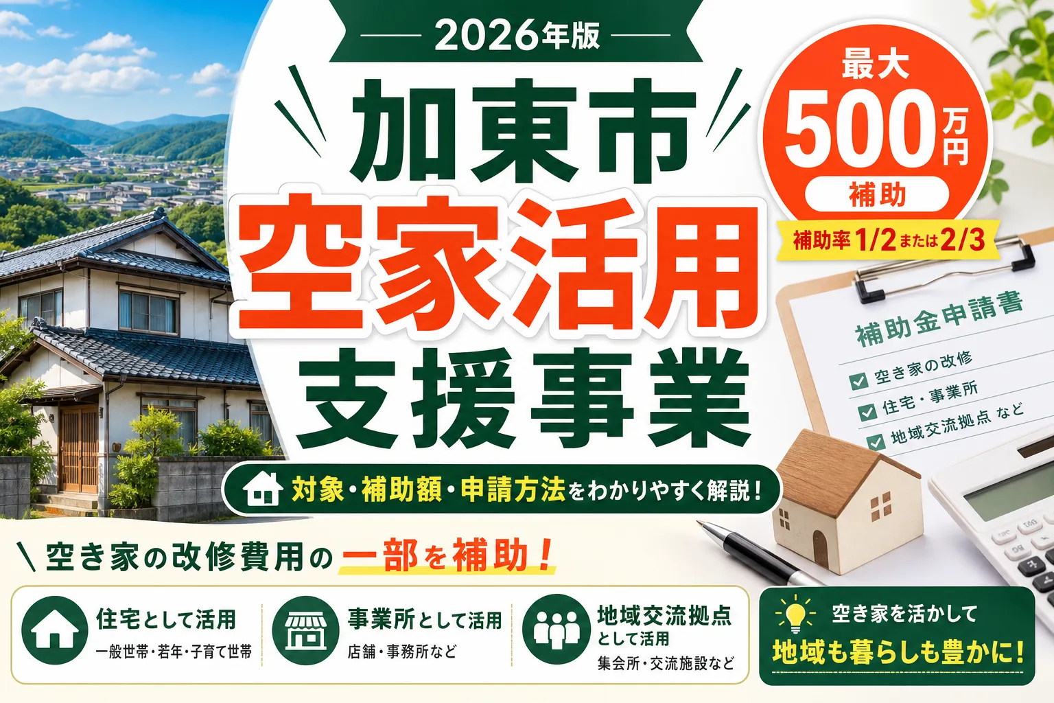 【兵庫県加東市】リフォーム補助金は最大500万円|2026年版完全ガイド
