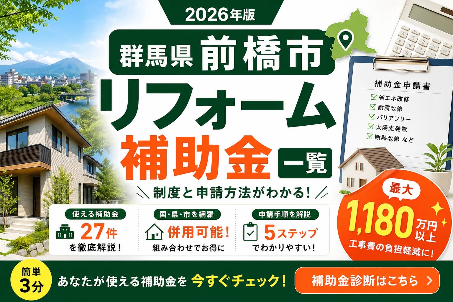 前橋市リフォーム補助金2026|最大420万円+国制度併用術
