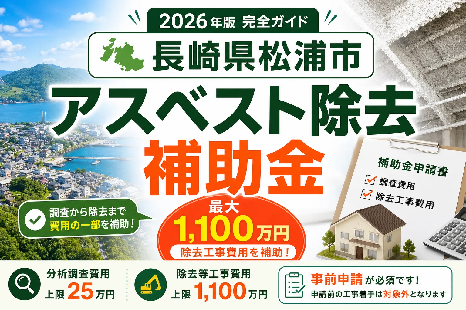 【長崎県松浦市】アスベスト除去補助金は最大1100万円|2026年版完全ガイド