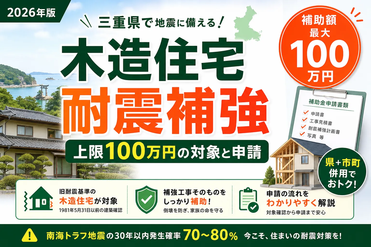 【三重県】耐震改修補助金は最大100万円|2026年版完全ガイド