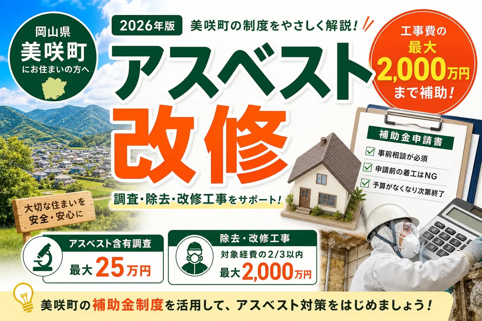 【岡山県美咲町】アスベスト除去補助金は最大2000万円|2026年版完全ガイド