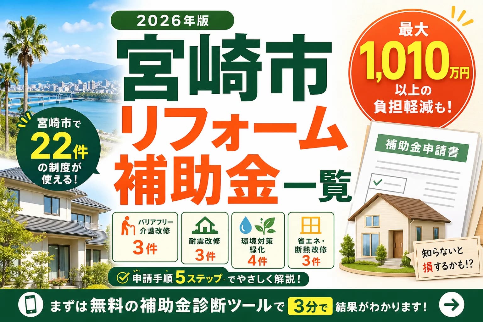 【宮崎県宮崎市】リフォーム補助金まとめ|2026年版完全ガイド