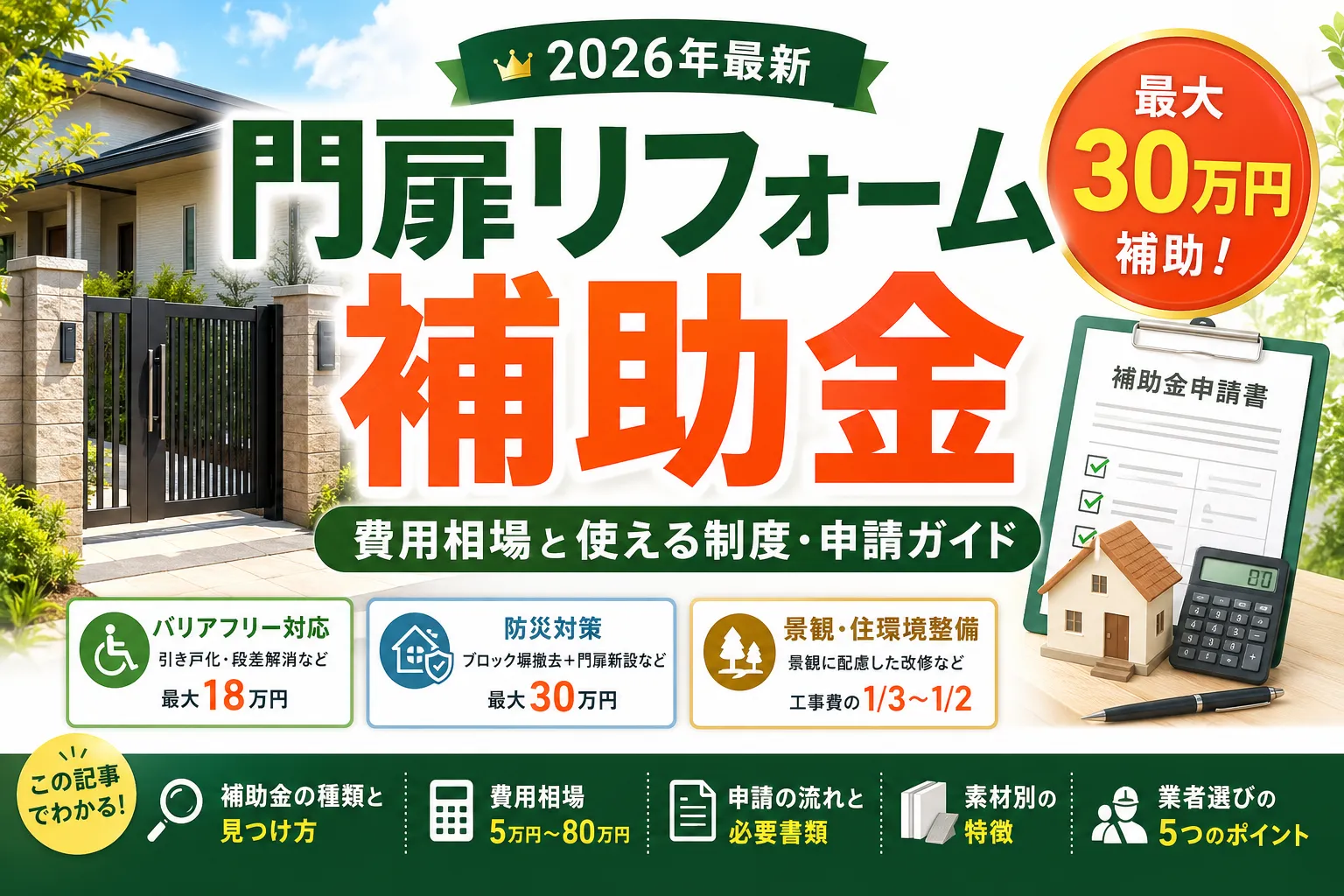 門扉リフォーム補助金【2026年最新】費用相場と使える制度・申請ガイド