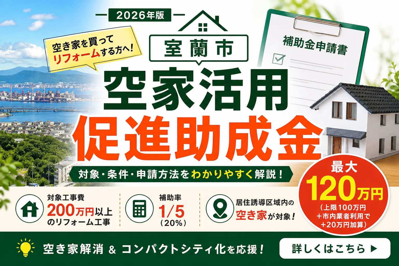 【北海道室蘭市】リフォーム補助金は最大120万円|2026年版完全ガイド