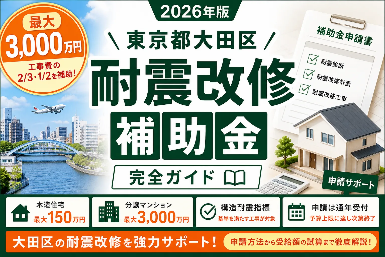 【東京都大田区】耐震改修補助金は最大3000万円|2026年版完全ガイド