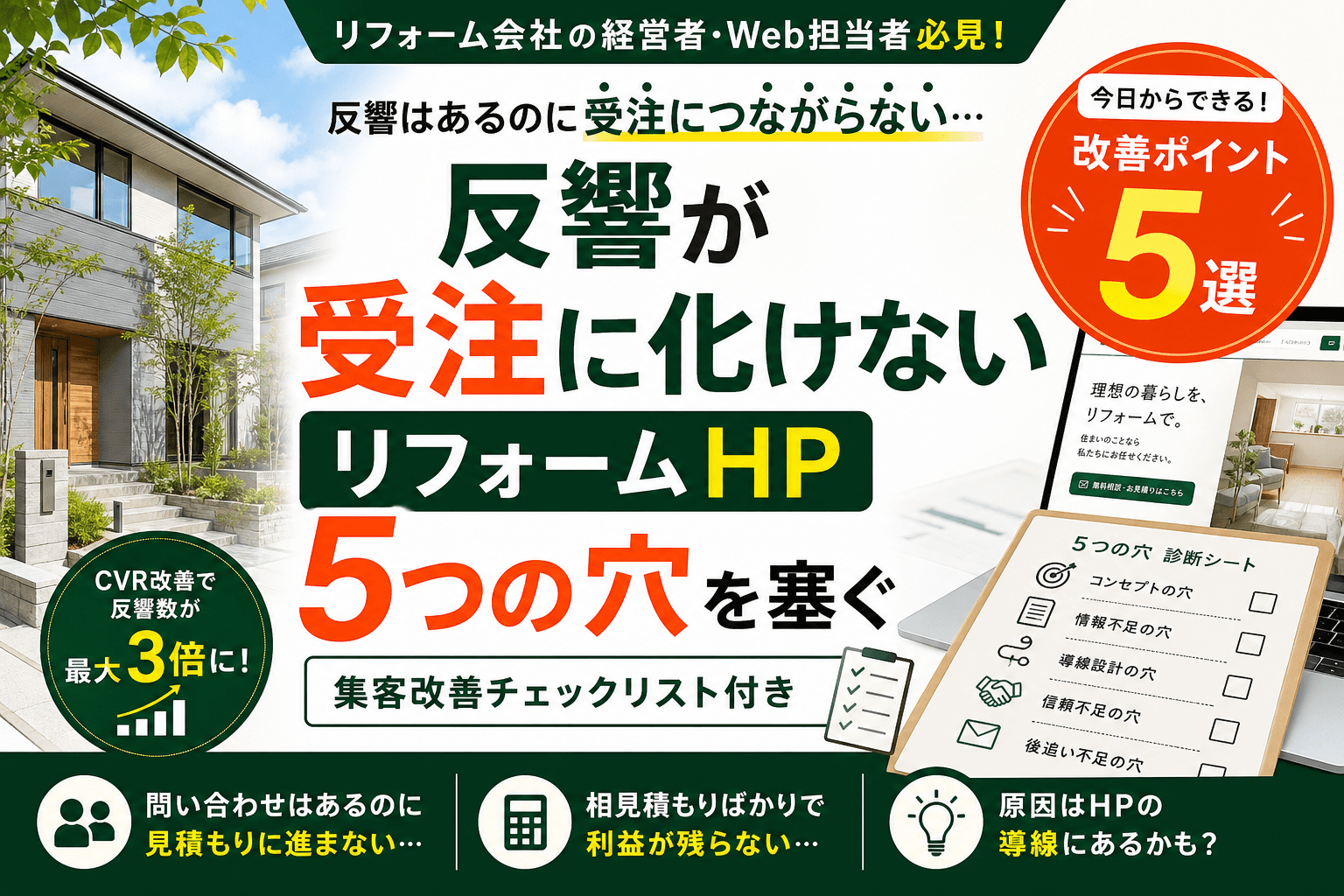 反響が受注に化けないリフォームHP|5つの穴を塞ぐ集客改善