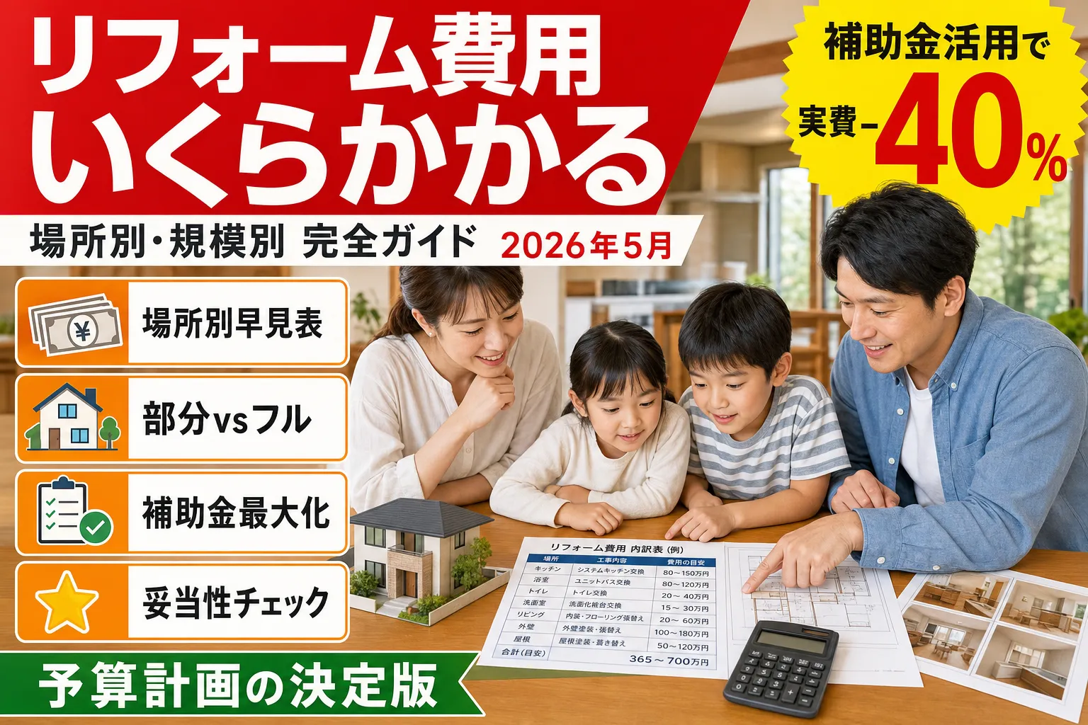 リフォーム費用いくらかかる完全ガイド|場所別・規模別の最新相場 2026年8月版