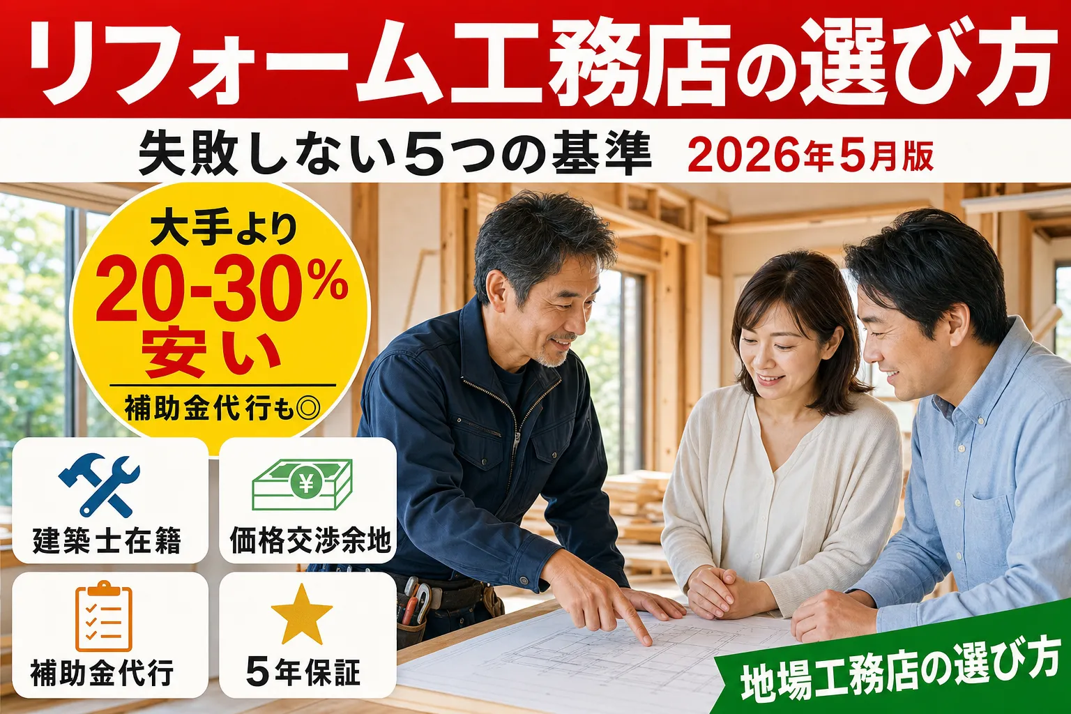 リフォーム工務店の選び方完全ガイド|失敗しない5つの基準 2026年8月版