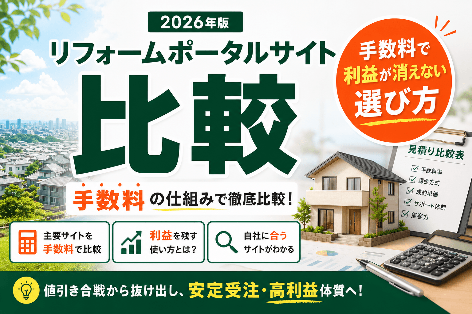リフォームポータルサイト比較2026|手数料で利益が消えない選び方