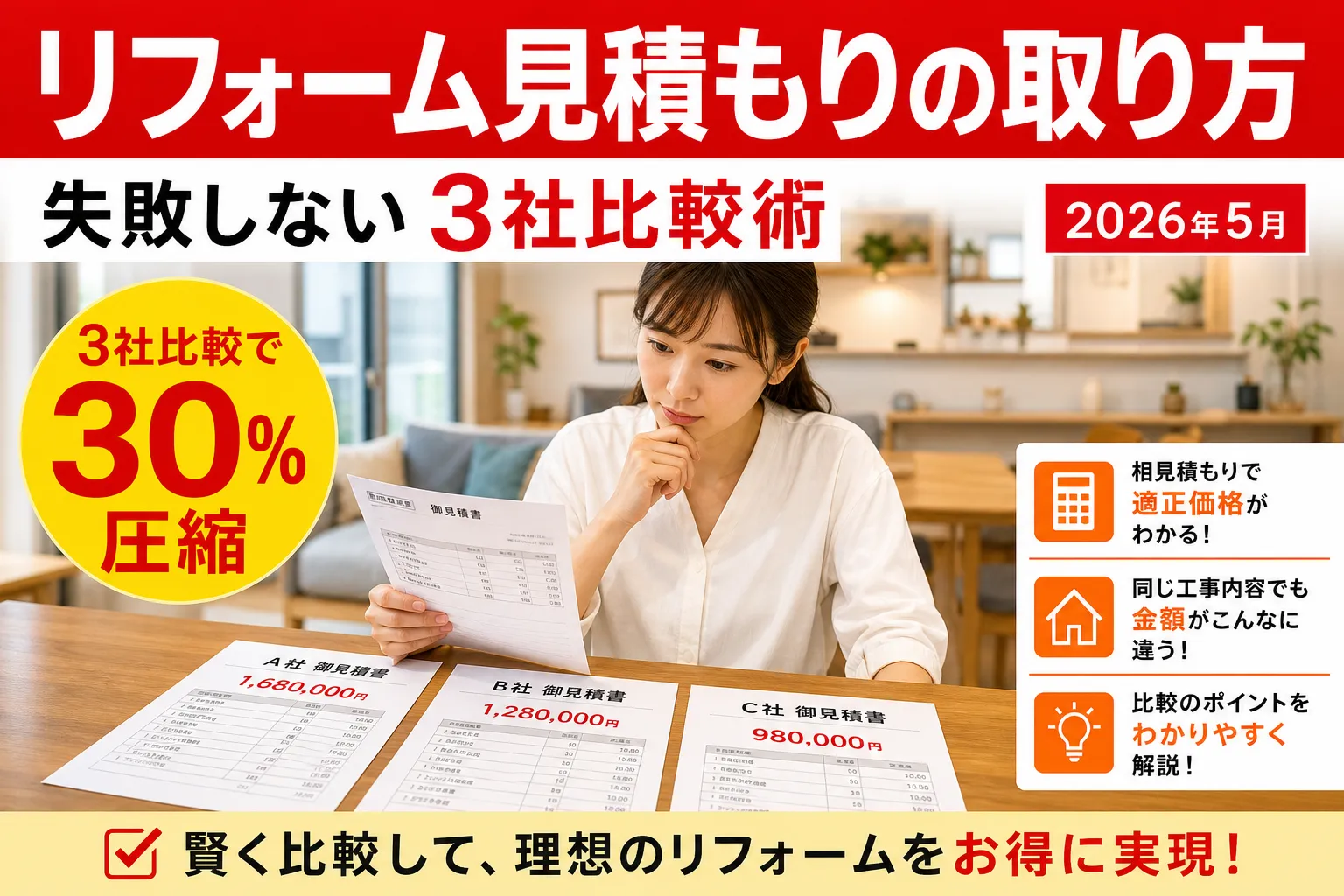 リフォーム見積もりの取り方完全ガイド|失敗しない3社比較術 2026年8月版