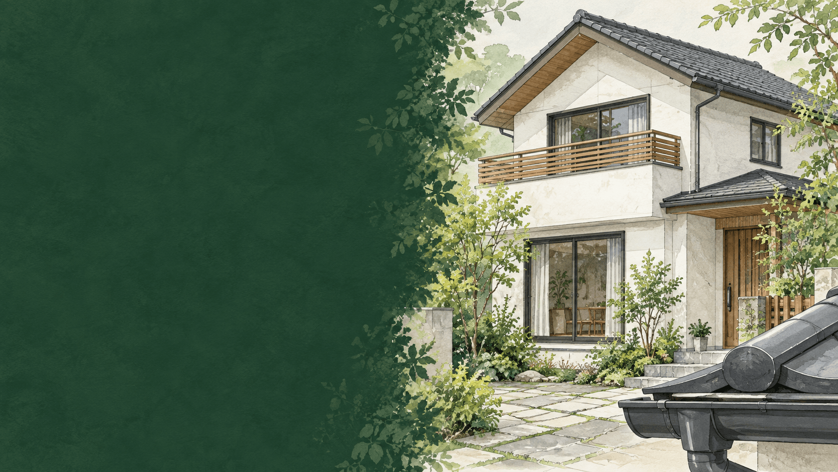 屋根・外壁・庭の改修を考えるための一般的な住宅イラスト