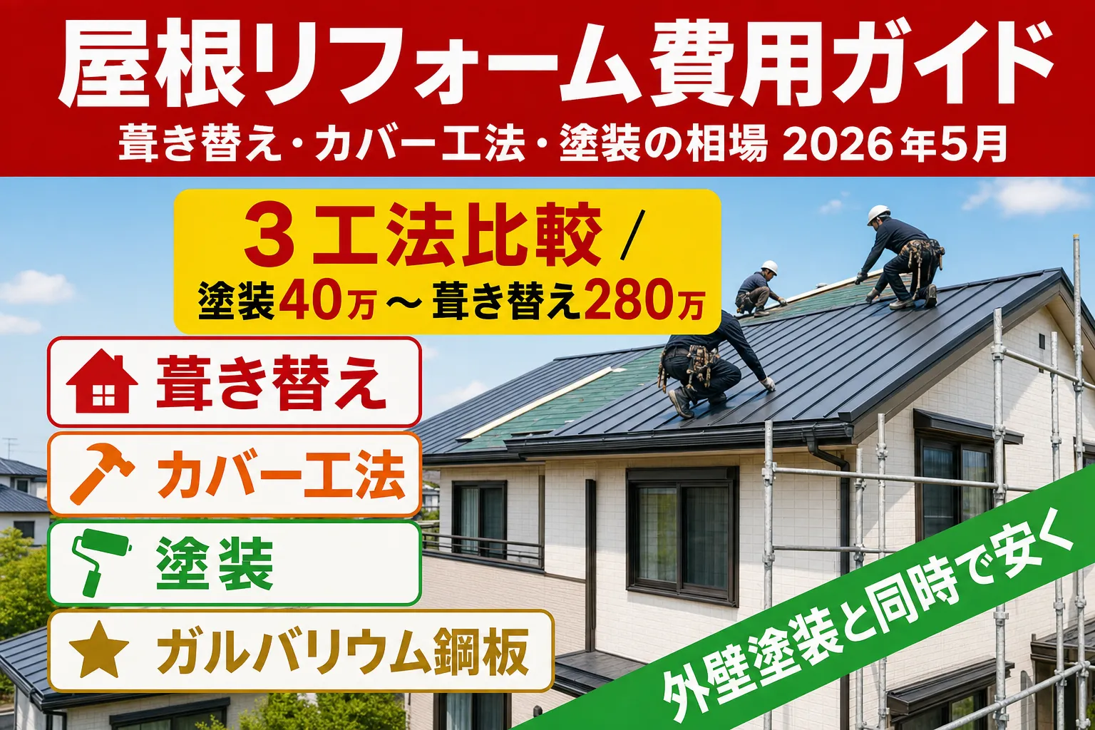 屋根リフォーム費用ガイド|葺き替え・カバー工法・塗装の相場 2026年8月版