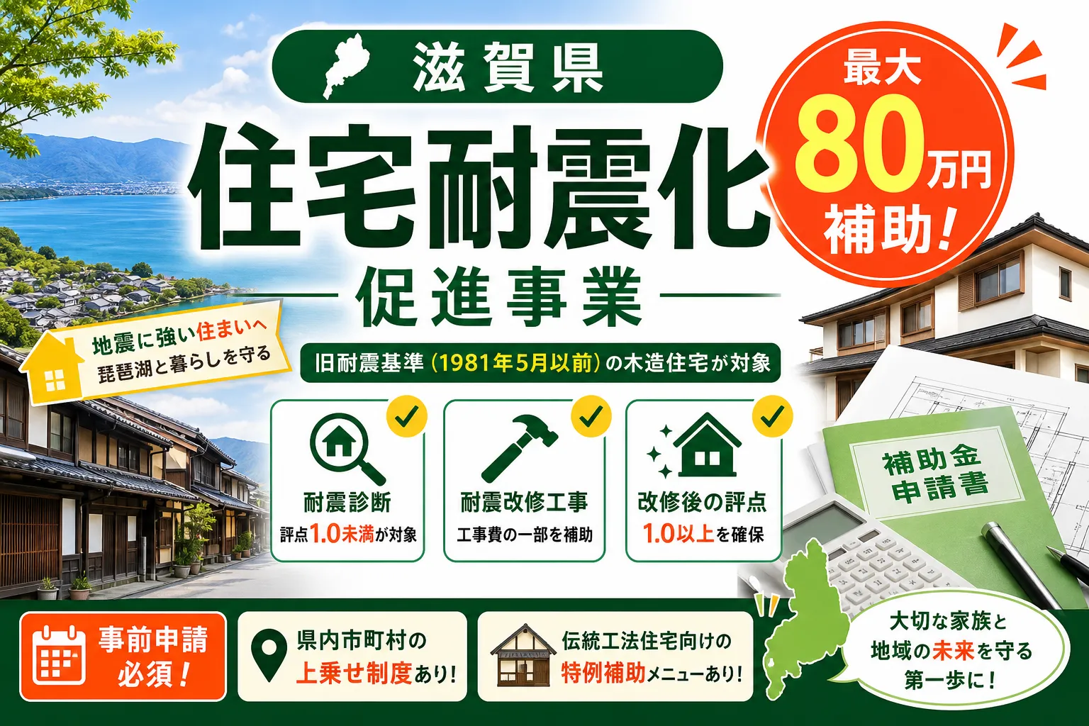 【滋賀県】耐震改修補助金は最大80万円|2026年版完全ガイド