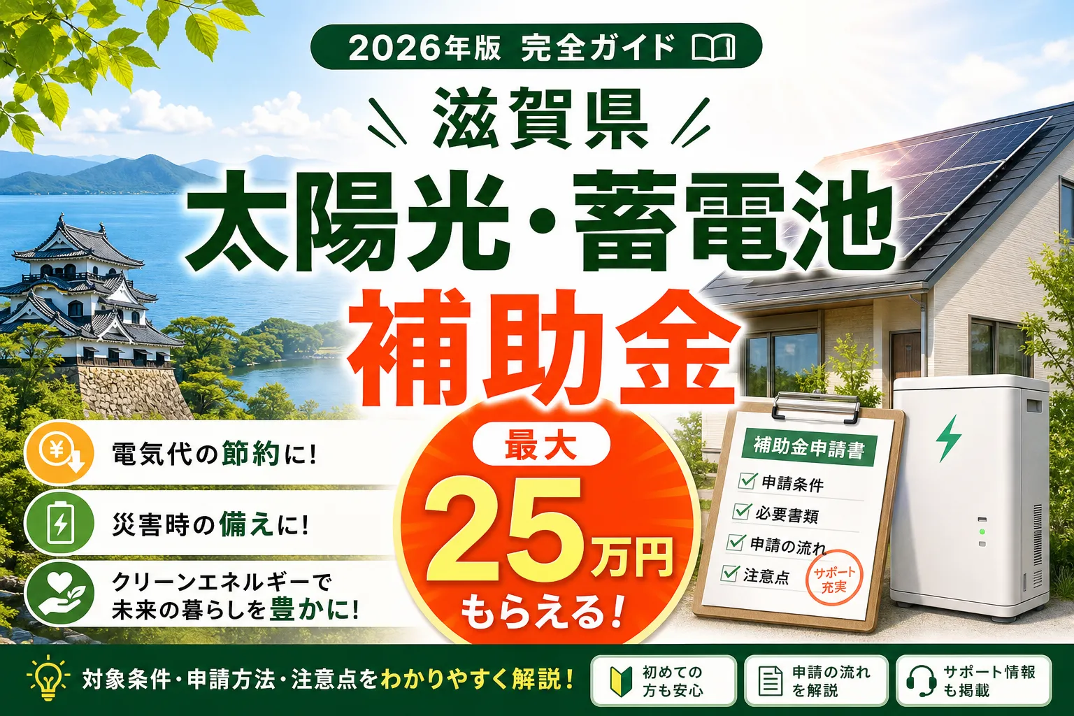 【滋賀県】太陽光・蓄電池補助金は最大25万円|2026年版完全ガイド