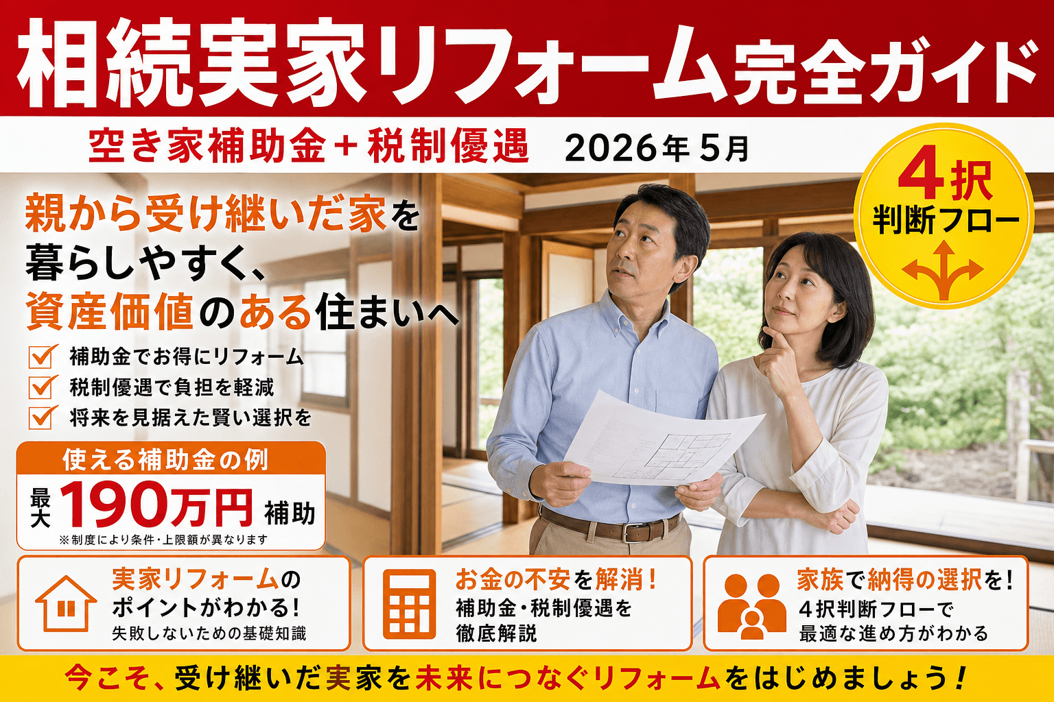 相続した実家のリフォーム完全ガイド2026|空き家補助金+解体/売却/賃貸の判断軸