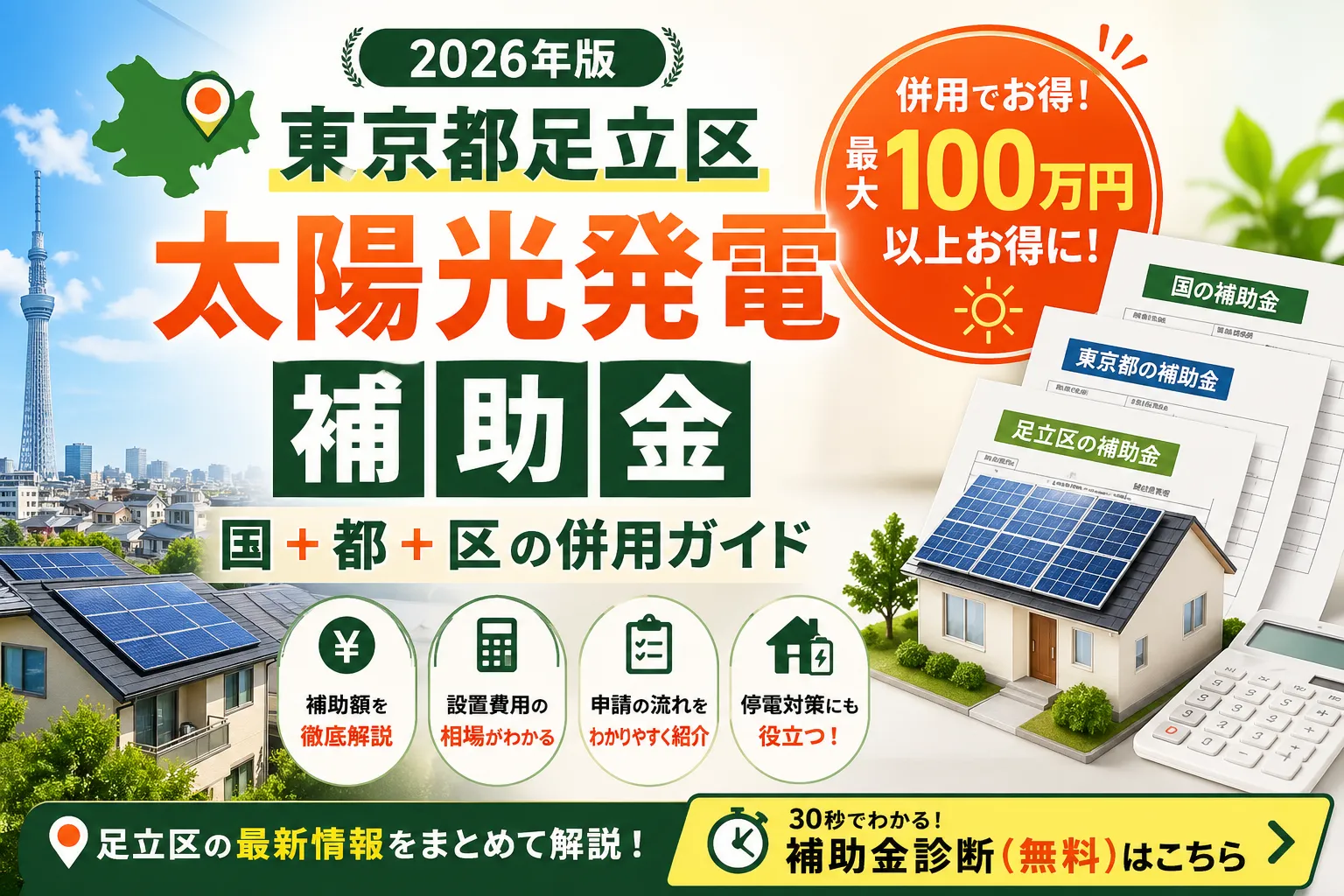 【足立区】太陽光・蓄電池補助2026|太陽光は上限24万・28.8万円