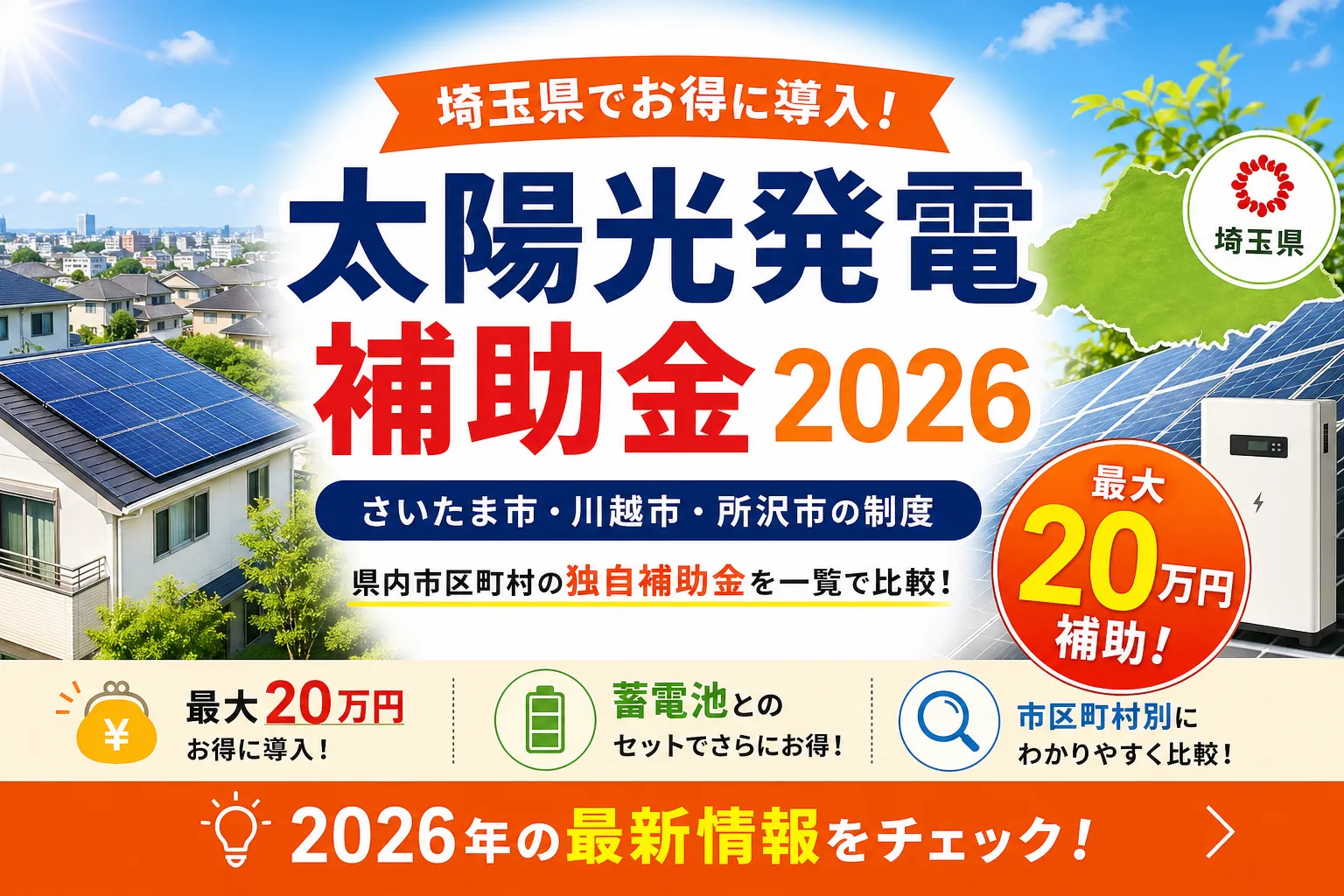 【埼玉県】太陽光発電の補助金まとめ|2026年版完全ガイド