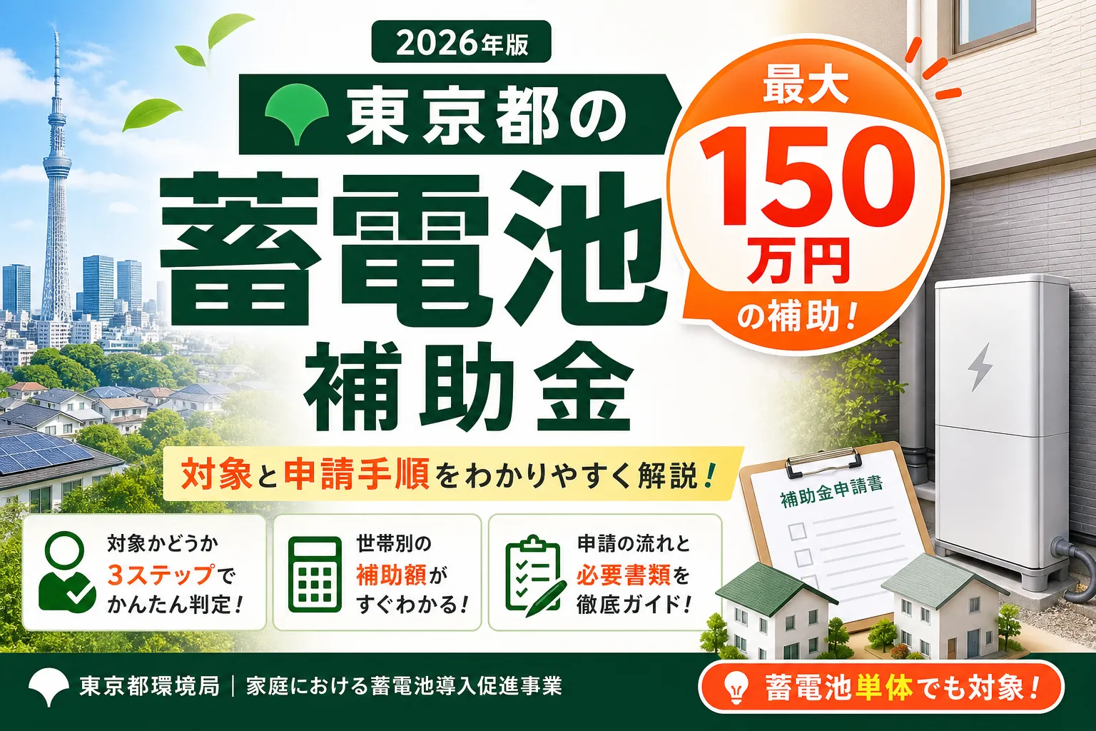 東京都の蓄電池補助金|上限150万円の対象と申請手順