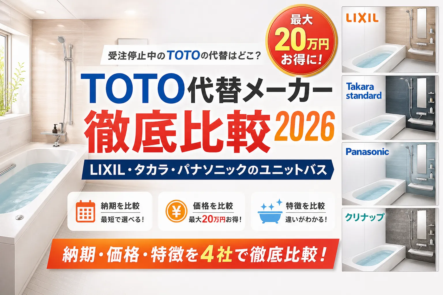 TOTO ユニットバス受注停止は解消|全面再開・納期回復と代替6社比較【2026年最新】