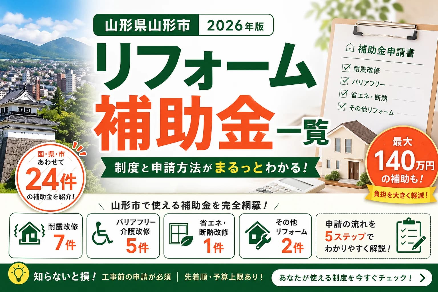 【山形県山形市】リフォーム補助金まとめ|2026年版完全ガイド