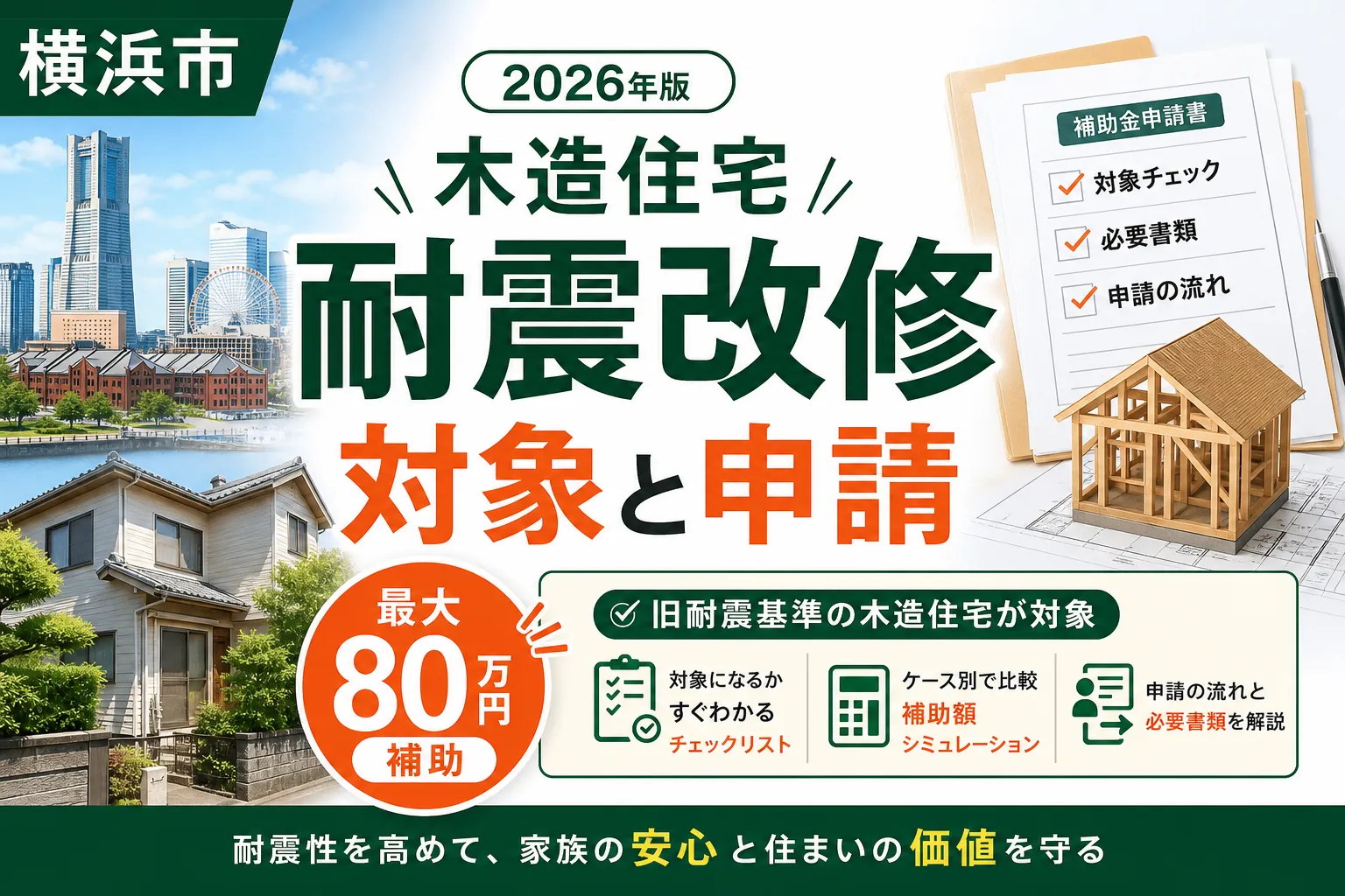 【横浜市】木造耐震改修補助は最大155万円|2026年版