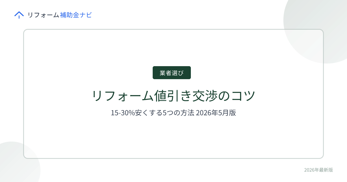 リフォーム値引き交渉のコツ｜15-30%安くする5つの方法 2026年5月版