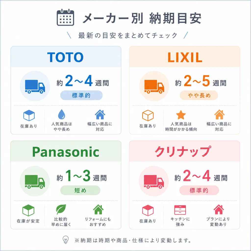 メーカー別 納期目安