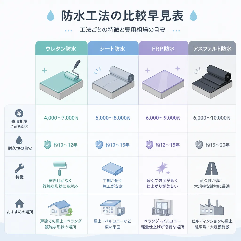 防水工法×費用相場の比較