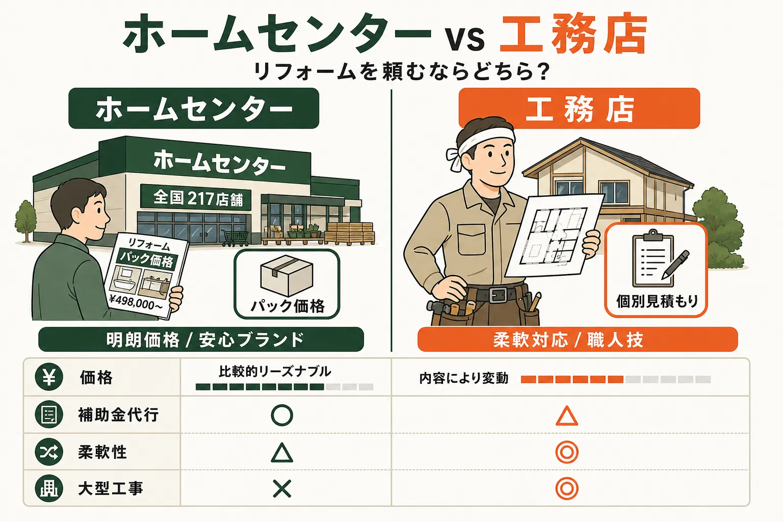 ホームセンターと工務店のリフォーム比較