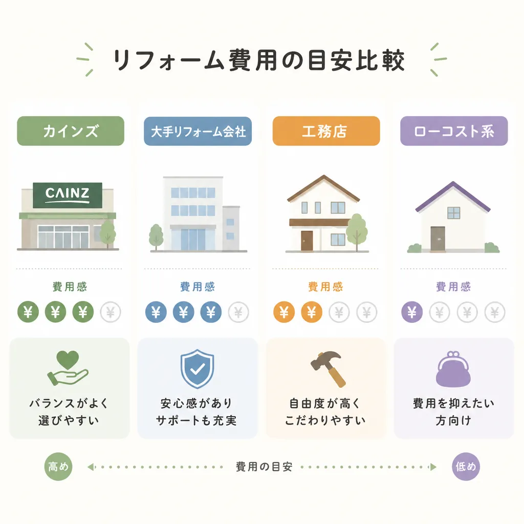 カインズ vs 大手 vs 工務店 費用比較