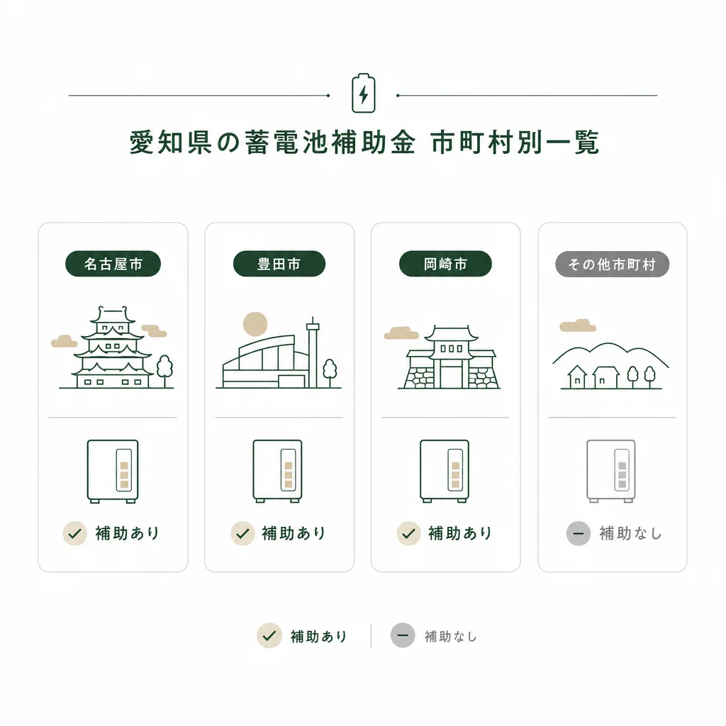 愛知県の蓄電池補助金 市町村別一覧