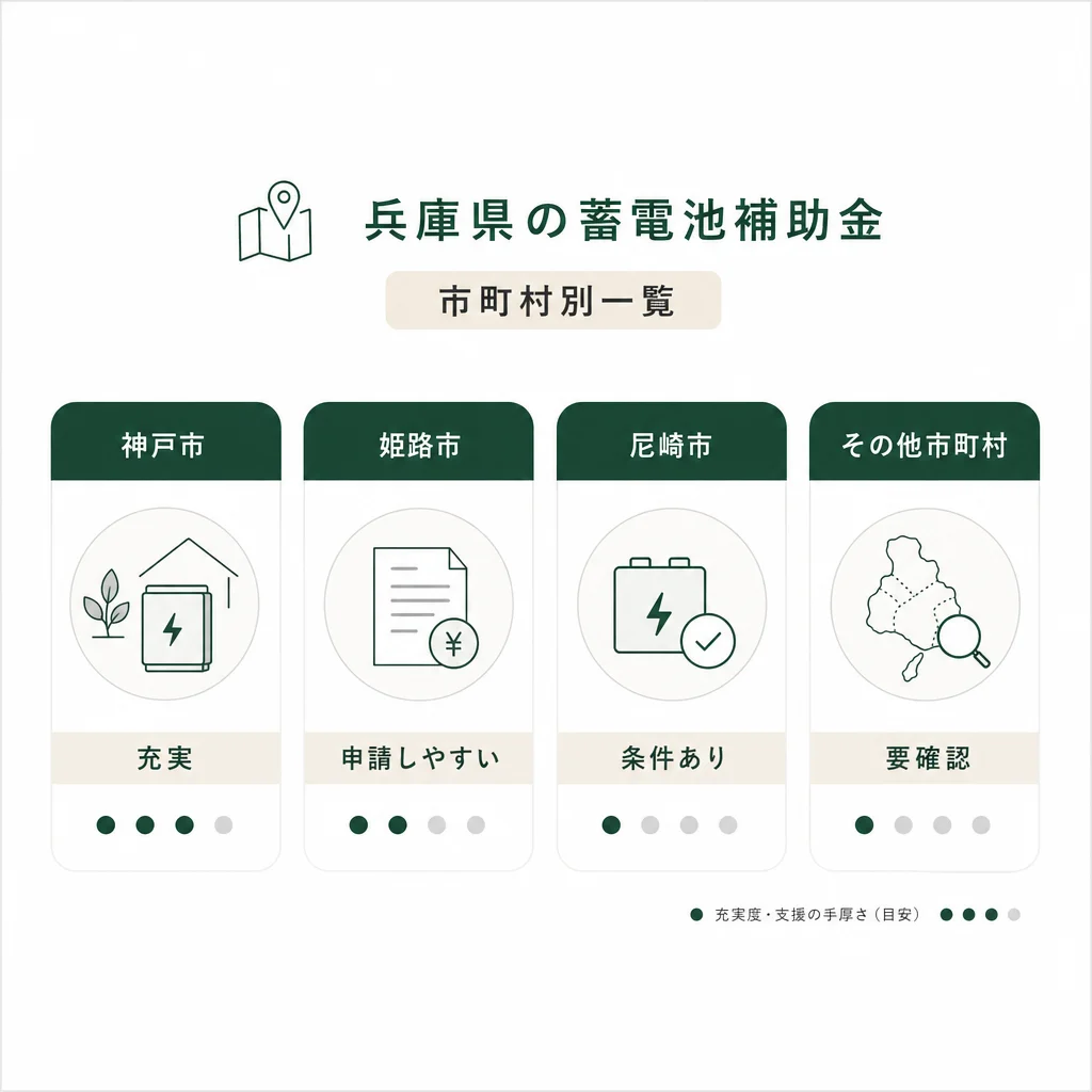 兵庫県の蓄電池補助金 市町村別一覧