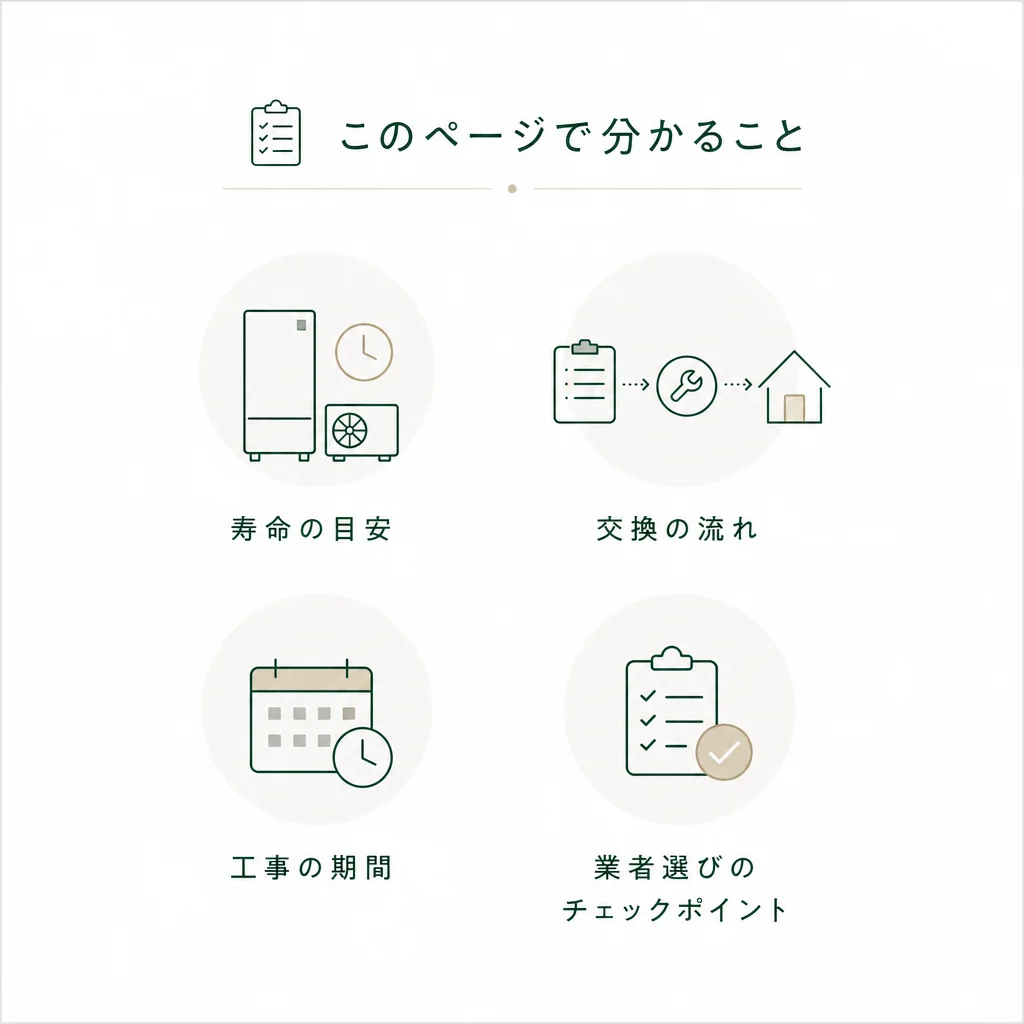 エコキュートの寿命と交換タイミングのイメージ図